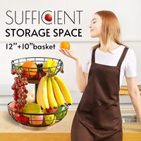 Keranjang Buah Logam 2 Tingkat, Wadah Penyimpanan Buah dan Sayur, Keranjang Kawat Bulat dengan Gantungan Pisang untuk Pengatur Meja Dapur