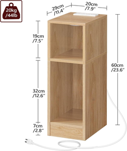 Mesa de Noche Estrecha con Estación de Carga, Mesa Auxiliar Delgada Natural con Almacenamiento y Luz LED, Mesa Auxiliar Moderna <span class=keywords><strong>para</strong></span> Espacios Pequeños - Product Image 2