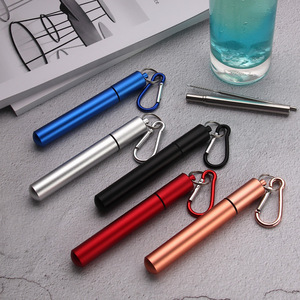 <span class=keywords><strong>Paille</strong></span> télescopique pliable en acier inoxydable à fond <span class=keywords><strong>rond</strong></span> avec étui pliable, porte-clés, logo laser personnalisé - Product Image 2