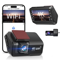 Caméra de rétroviseur avec écran IPS de 3 pouces, double objectif, caméra de tableau de bord avant/arrière 4K, Wi-Fi intégré, GPS, vision nocturne, enregistrement en boucle, application