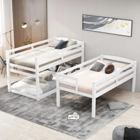 Lit superposé à trois niveaux avec escalier, plancher en bois, design trois-en-un, détachable, convertible en deux lits simples, lit mezzanine