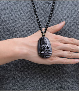 Colgante de Buda Bodhisattva, talismán hecho de GEMA de obsidiana, collar de Buda - Product Image 5