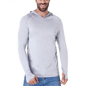 Sweat-shirt à capuche gris pour homme, manches longues, coupe ajustée, séchage rapide, tricoté, décontracté, pour l'été - Product Image 1