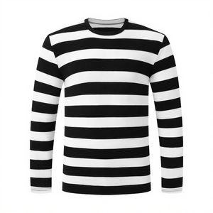 เสื้อยืดพิมพ์ลายทางถักนิตติ้งแบบกำหนดเอง น้ำหนัก 200 กรัม สไตล์สตรีทแวร์ แขนยาวสำหรับผู้ชาย คุณภาพสูง น้ำหนักเบา สไตล์วินเทจ ผลิตจากโพลีเอสเตอร์ 100% - Product Image 4