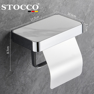 Porte-papier toilette en acier inoxydable 304 noir mat avec étagère, sans perçage, fixation murale, distributeur de papier toilette, salle de bain, hôtel - Product Image 5