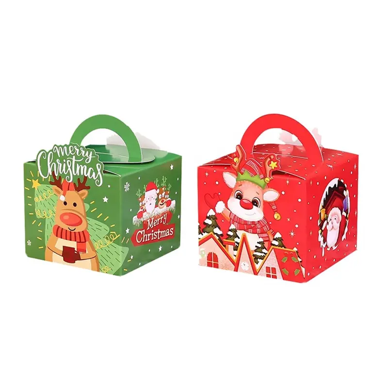custom Recyclable folding luxury 3D Christmas Party Favor Cardboard Candy Cookie Goody food packaging gift Boxes with Handle