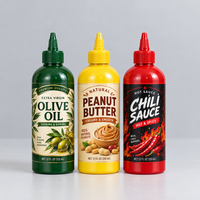 Bouteille souple à large ouverture pour beurre de cacahuète, sauce, miel, sirop, huile d'olive, 250ml, 350ml, 500ml, 1000ml, à inverser