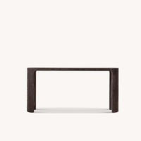 Table console minimaliste sophistiquée en acier inoxydable avec bord cascade, profil de pied à bord naturel et coins arrondis pour salon