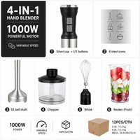 Set Mixer Stick Cedar Space Hand Blender 4 in 1 1000W Komersial Kecepatan Variabel Tanpa Tingkatan Bahan Stainless Steel Chrome