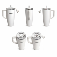 Gobelet de voyage classique en acier inoxydable 316 à double paroi isolé sous vide, 30 oz, blanc et rose, avec poignée et paille