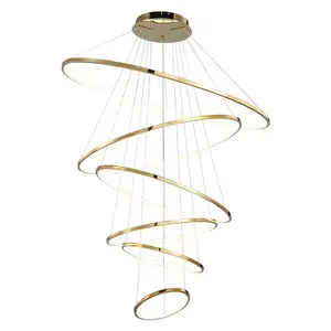 Circle Ring Lamp LED Chandelier Light Pendant Large Hanging Fixture Gold Villa Staircase Stainless Steel for Home Living Room