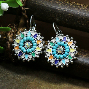 Boucles d'oreilles pendantes de style bohème, argent tibétain, turquoise, bijoux de mode pour femmes, cadeau 2024 - Product Image 3