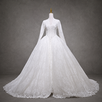 Robe de mariée modeste style princesse, col en V, manches longues, corset en dentelle, taille basque, grandes tailles, sur mesure, vente en gros