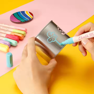 6 mini marqueurs de couleur en métal craie liquide brillante pour tableau noir Flash et tableau blanc pointe de pinceau plat pour l'écriture de papier - Product Image 3