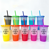 Gobelet en plastique réutilisable PP 710 ml (24 oz) à changement de couleur, avec logo personnalisé, indispensable pour l'été et la rentrée scolaire, idéal pour les cadeaux de fête