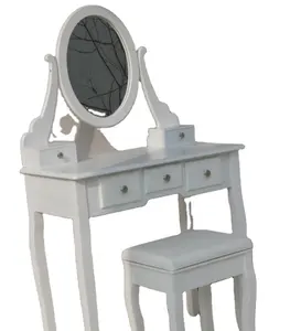 Elegante camera da letto comò in legno a specchio tavolo da trucco bianco toletta da tavolo vanità con sgabello