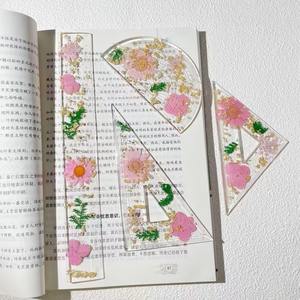 Signets personnalisés fleur règle et rapporteur ensemble de 4PCS rapporteur Triangle règle à Angle droit règle outils d'étude articles en résine - Product Image 3