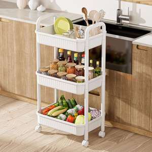 Plastic <b>Kitchen</b> Storage <b>Rack</b> Floor Type Four Layers Non-Folding PP Material for Food/Toy/Book - Product Image 2