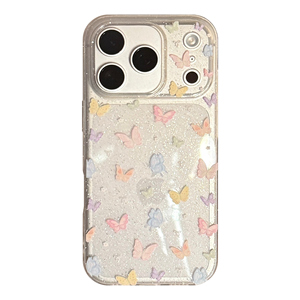 <span class=keywords><strong>Coque</strong></span> de téléphone <span class=keywords><strong>transparente</strong></span> antichoc en TPU rose pailleté pour 17 Pro Max avec motif papillon coloré - Product Image 1