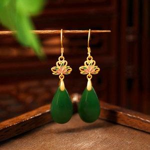 YWJW Novos Brincos de Tungstênio Banhados a Ouro com Pedra Natural e Formato de Cabaça, Método Antigo Chinês de Preservação de Cor, Presente Unissex - Product Image 4