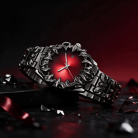 Montre à quartz gothique pour hommes et femmes, en acier inoxydable, design griffes unique, cadran rond sombre, logo personnalisé, fabricant de montres tendance