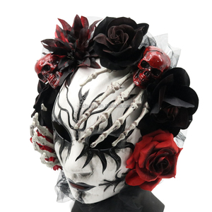 Maschera di Halloween teschio per donna Horror in stile spaventoso per feste con mano e capelli giorno del Costume morto a tema festa - Product Image 2