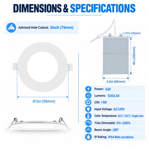 Downlight Ultrafino de Alta Gama, 3/4/6 Pulgadas, 9/12w, 5CCT, IP54, Luces LED Empotradas de Aluminio para <span class=keywords><strong>Techo</strong></span>, para el Hogar - Product Image 2