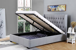 Willsoon misura doppia testiera alta con Wingback morbido Grey tessuto imbottito letto con bottoni portaoggetti - Product Image 2