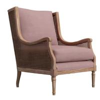 Fauteuil de salon en rotin et bois antique de haute qualité avec dossier à oreilles et revêtement en lin pour la maison