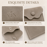 Pochette à bijoux en daim double face avec logo personnalisé, bouton pression, sac cadeau pour bagues, boucles d'oreilles, colliers et petits accessoires