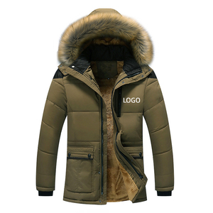 Doublure en fourrure pour homme Hiver Marron Casual Casquette amovible Couleur unie Fermeture éclair Longue <span class=keywords><strong>Veste</strong></span> en duvet de polyester pour hommes - Product Image 1
