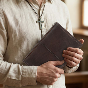 Housse de Bible en cuir pleine fleur sur mesure avec blocage RFID, pochette de protection pour livre avec fente pour cartes et boucle pour stylo, idéale pour les voyages, l'église et l'usage quotidien - Product Image 1