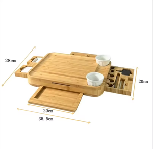 Planche à découper en bambou écologique pour la cuisine, ensemble de quatre plateaux à fromage avec quatre tiroirs pour sauces, épaisseur 2,0 cm - Product Image 4