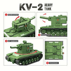 Jouet de construction éducatif en plastique ABS, char lourd <span class=keywords><strong>soviétique</strong></span> KV-2 de la Seconde Guerre mondiale, avec soldats, blocs de construction pour les 14 ans et plus - Product Image 6