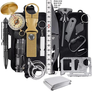 Kit de survie Wilderness Adventure 14 en 1, en aluminium compact, équipement d'urgence pour l'extérieur avec couteau, boussole, lampe torche et allume-feu - Product Image 1