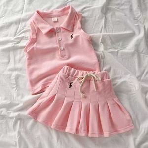 2025 Hot Bán Cô Gái Mùa Hè Thiết Lập Hai Mảnh Cotton Tùy Chỉnh <span class=keywords><strong>S</strong></span> Trẻ Em Giản Dị Quần Áo Bóng Chày Không Tay Trang Phục Màu Hồng/Màu Xanh - Product Image 1