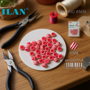 Perline a strisce Ilan 8 mm rosse e bianche rotonde per creazione gioielli e forniture artigianali - Product Image 3