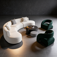 Ensemble de canapés modulaires incurvés avec fauteuils d'appoint, canapé lounge commercial en tissu incurvé et tissu bouclé, personnalisable