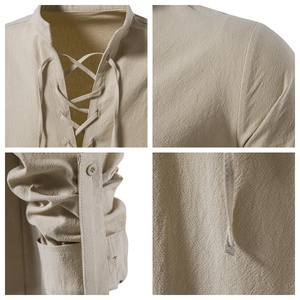 Chemise à lacets personnalisée pour homme, style médiéval vintage, mélange de coton et de lin, costume de la Renaissance pour Halloween, t-shirt long viking - Product Image 3