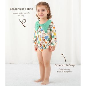 DreamHalo <b>Baby</b> Girls Bodysuit Long Sleeve Soft Viscose From Bamboo Cute Animal Print Outfit Infant Clothes - Product Image 5