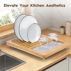 Tapis de séchage pour vaisselle en bambou et pierre, absorbant, en terre de diatomée, séchage rapide, pour comptoir de cuisine, design détachable, moderne - Product Image 1