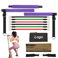 Vente en gros de cordes élastiques en latex pour exercices de musculation en salle de sport avec logo personnalisé, kit de 11 bandes de résistance avec barre de Pilates
