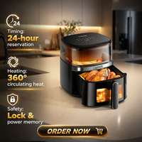Friteuse à air électrique numérique de luxe 1500W, sans huile, antiadhésive, carrée, avec écran LCD et contrôle tactile, 6L, pour usage hôtelier