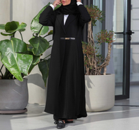 Hochwertige Plissee Mode Knopf Strickjacke Robe Pendler Langarm Kleid Muslim Arab Islamic Damen bekleidung
