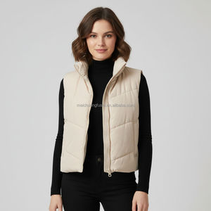 Gilet matelassé court personnalisé OEM pour <span class=keywords><strong>femme</strong></span>, col montant, <span class=keywords><strong>sans</strong></span> manches, chaud, coupe-vent, <span class=keywords><strong>doudoune</strong></span> d'hiver - Product Image 1