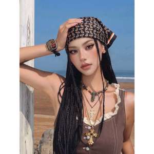 Sciarpa Quadrata Vintage Personalizzata EDGE con Motivo Paisley per Donne, Nera e <span class=keywords><strong>Marrone</strong></span>, Effetto Seta Satinata, per Testa, Collo e Capelli, <span class=keywords><strong>Bandana</strong></span> alla Moda - Product Image 3