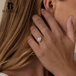 Anillos de Compromiso de Plata de Ley 925 al por Mayor, Joyería Fina de Lujo, Chapados en Oro, Curvos, con Circonita en Corte Pera para Chicas - Product Image 3