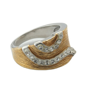 Bague unisexe de style européen et américain, bicolore, sertie de diamants, monture pavée en or, style rétro punk, 290117 - Product Image 5