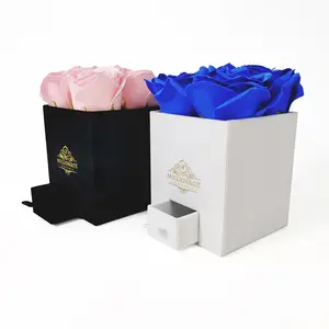 白色天鹅绒玫瑰盒插花带泡沫玫瑰花盒包装