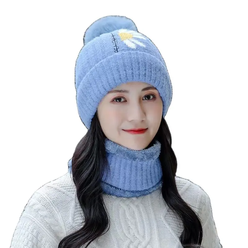Winter Plush thickening warm outdoor bicycle cold proof women's knitted scarf hat